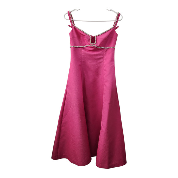 Self-Portrait‎ Diamante Embellished Textured Midi Dress 4 Pink Evening Formal - Picture 2 of 9